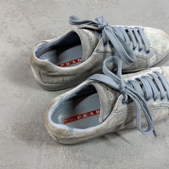 Prada Light Blue Suede Low Top Sneakers Size 38, US Women's 8 - Picture 6 of 8